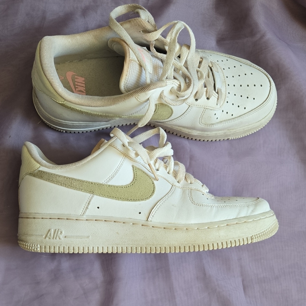 Women's 9.5 Nike Air Force 1  with pink and sage accents
